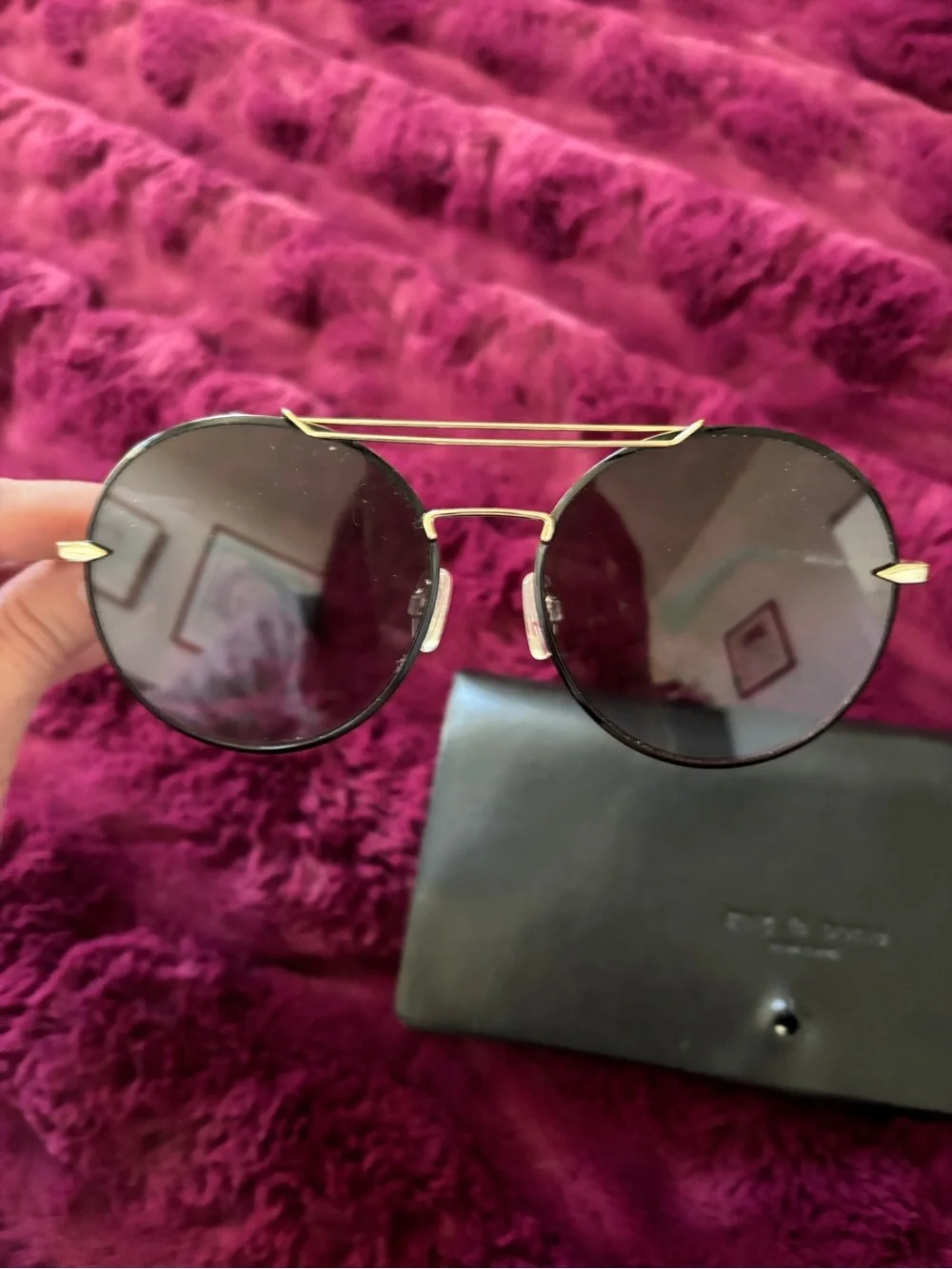 Rag & Bone Women's round Gold Aviator Sunglasses Dark Purple Lenses never worn